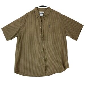 Columbia Shirt Men's‎ Large Searsucker Button Up Short Sleeve Brown Plaid
